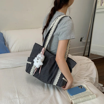 Korean Style Ins Lace Tote Bag Trendy Fashionable Versatile Shoulder Women Casual Simple Commuting