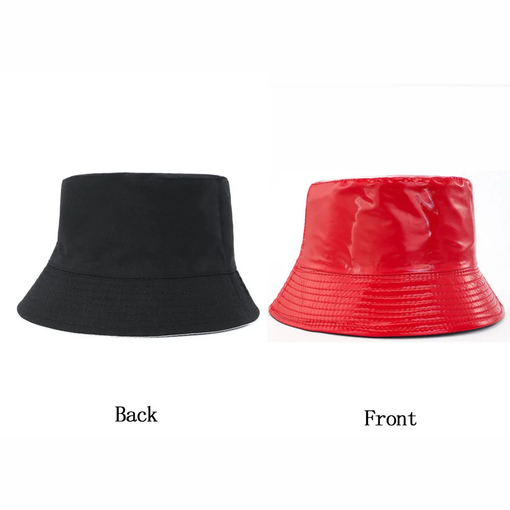 Reversible Faux Leather Bucket Hat for Women – Waterproof PU