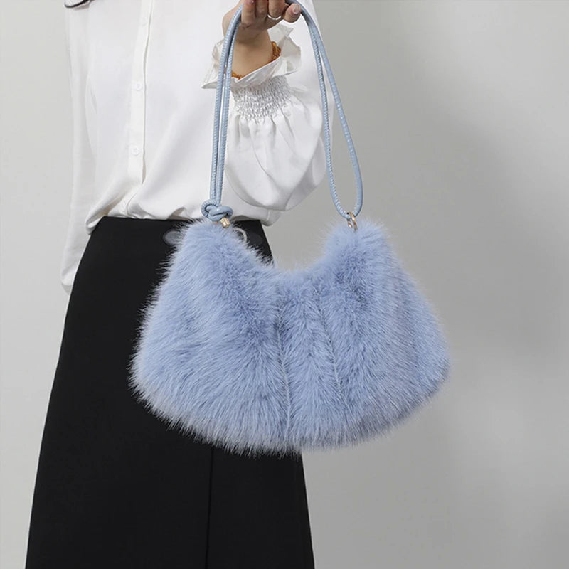 Faux Rabbit Fur Shoulder Bag – Luxury Plush Women's Handbag