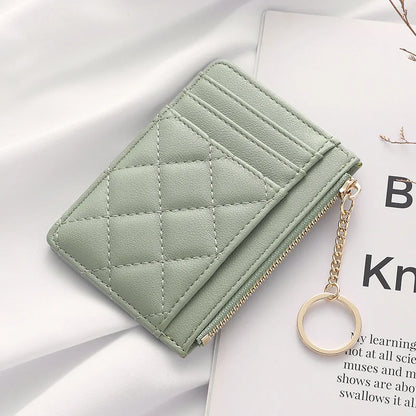 Quilted Mini Card Wallet with Keychain Ring