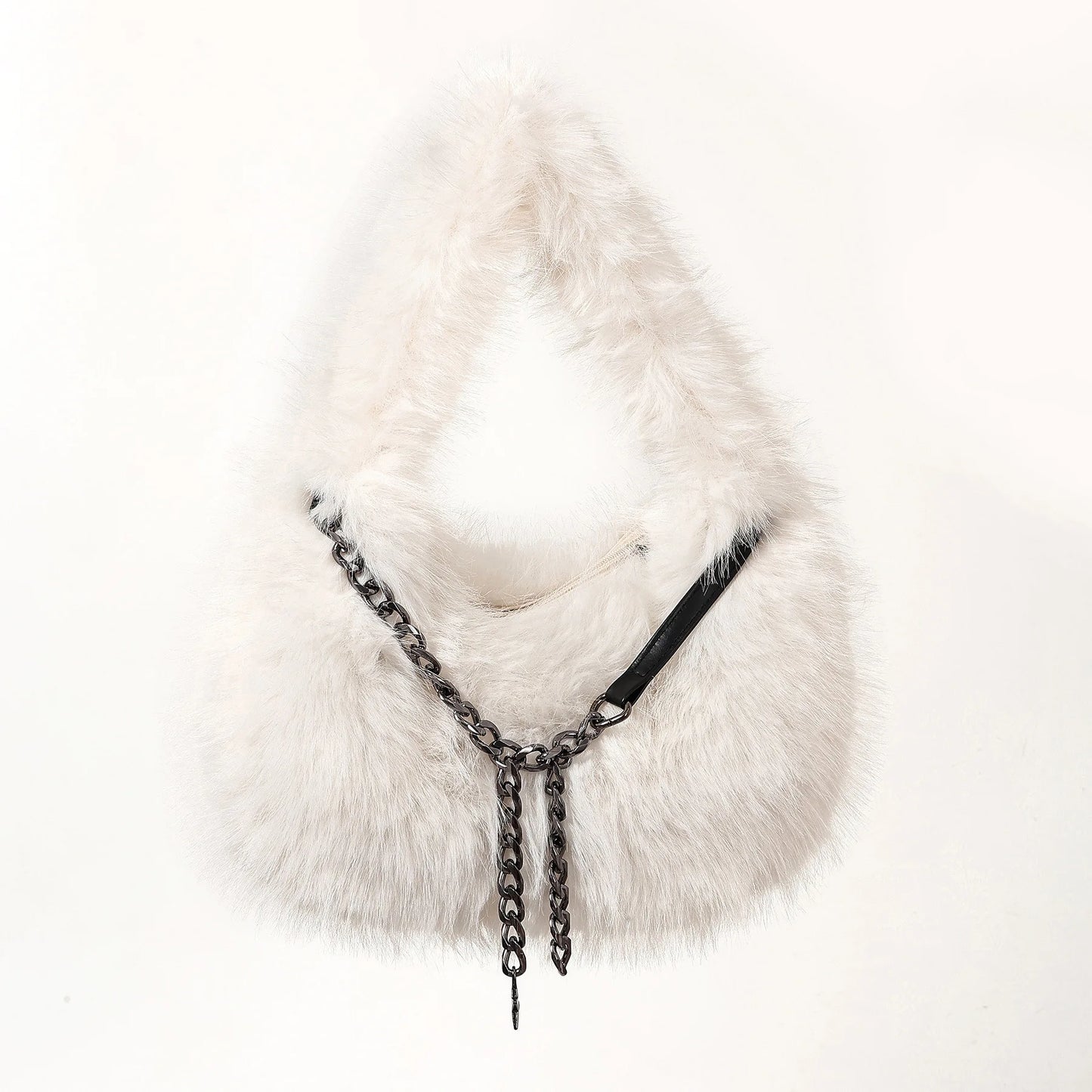 Fluffy Plush Shoulder Bag - Luxury Metal Chain Handbag for Women
