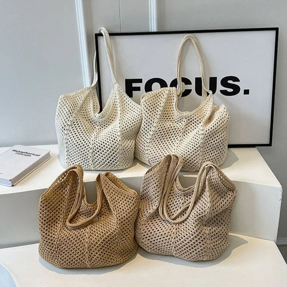 Crochet Mesh Tote Bag – Women's Large Hollow Woven Beach Bag