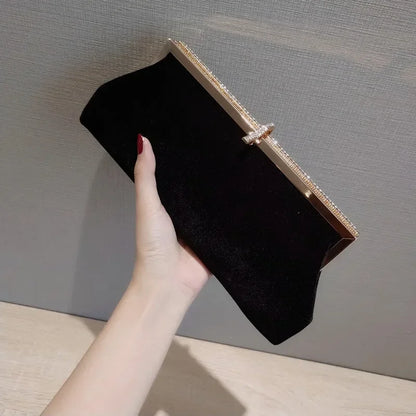Rhinestone Evening Clutch Bag for Women – Velvet Glitter Banquet Purse