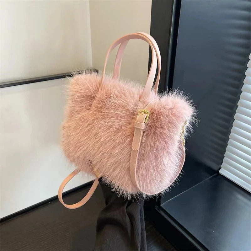 Faux Fur Plush Tote Bag – Soft Fluffy Women's Handbag