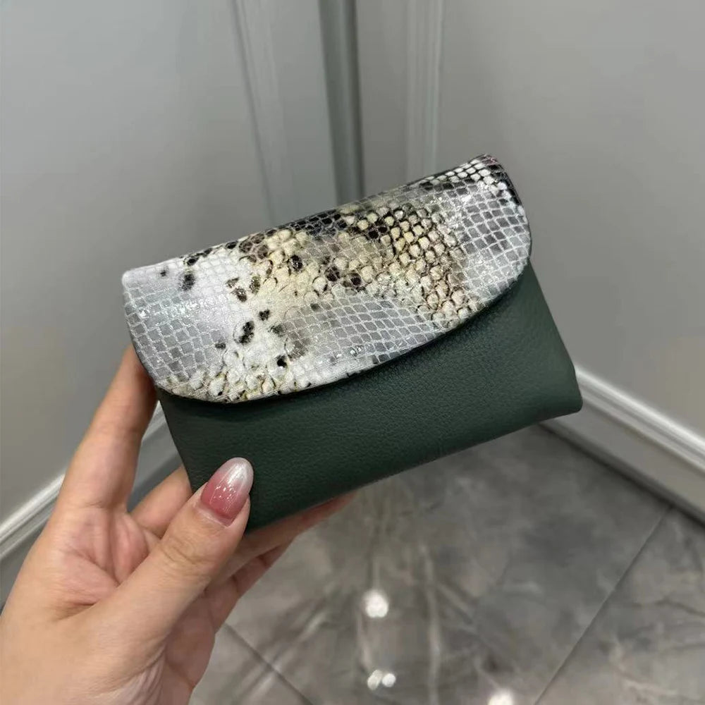 Snake Pattern Genuine Leather Tri-Fold Short Wallet for Women