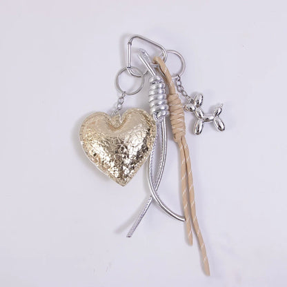Leather Heart Keychain – Cute Beaded Bow Keyring with Bag Charm