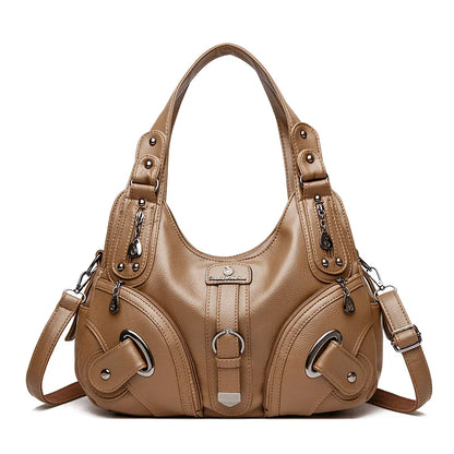 Soft Leather Women's Shoulder Bag – Multi-Pocket Hobo Handbag