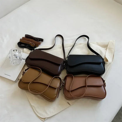 Vintage Leather Crossbody Bags Women Designer Female Small Flap Shoulder Underarm Bag Armpit