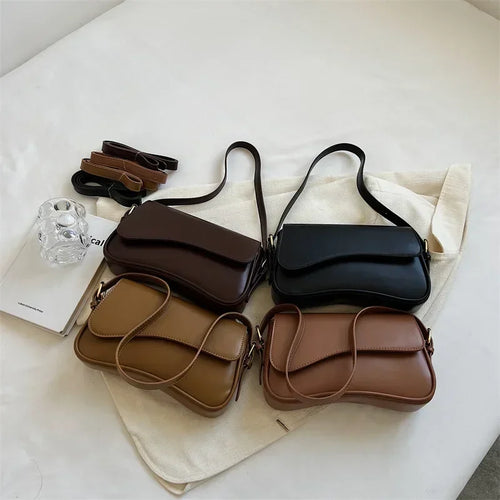 Vintage Leather Crossbody Bags Women Designer Female Small Flap Shoulder Underarm Bag Armpit