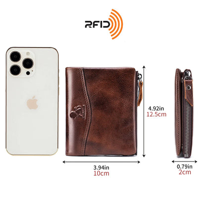 RFID Blocking Leather Wallet – Bifold with Card Slots & Zipper