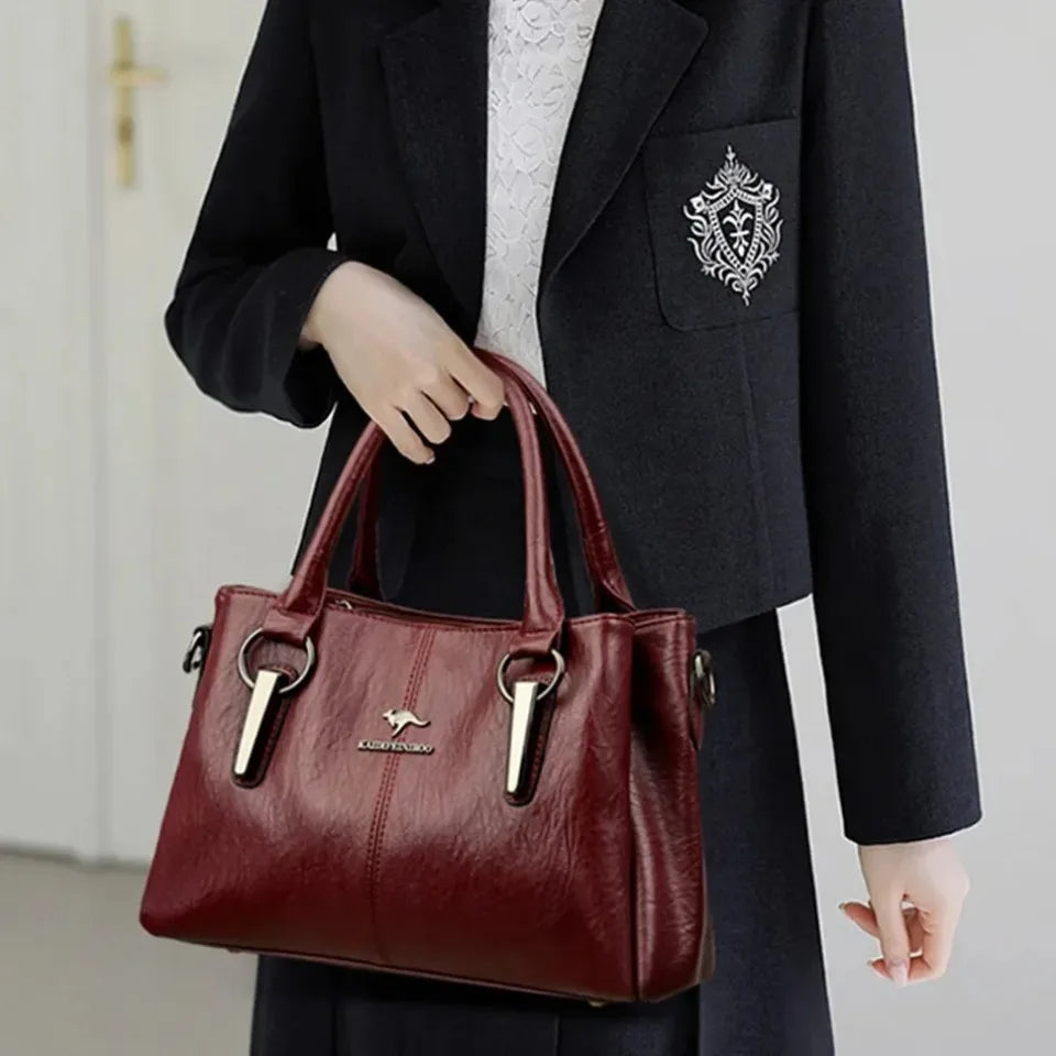 Luxury Soft Leather Handbag for Women – 3-Layer Shoulder Bag