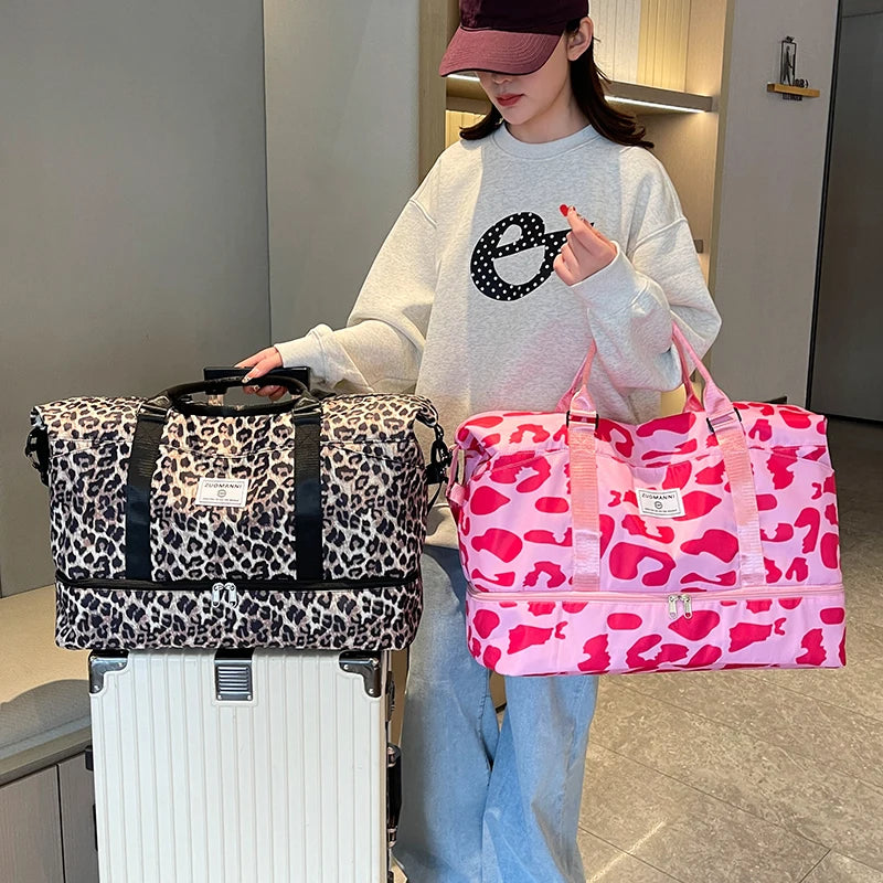 Leopard Print Duffle Bag Set – Travel Bag with Cosmetic Pouch