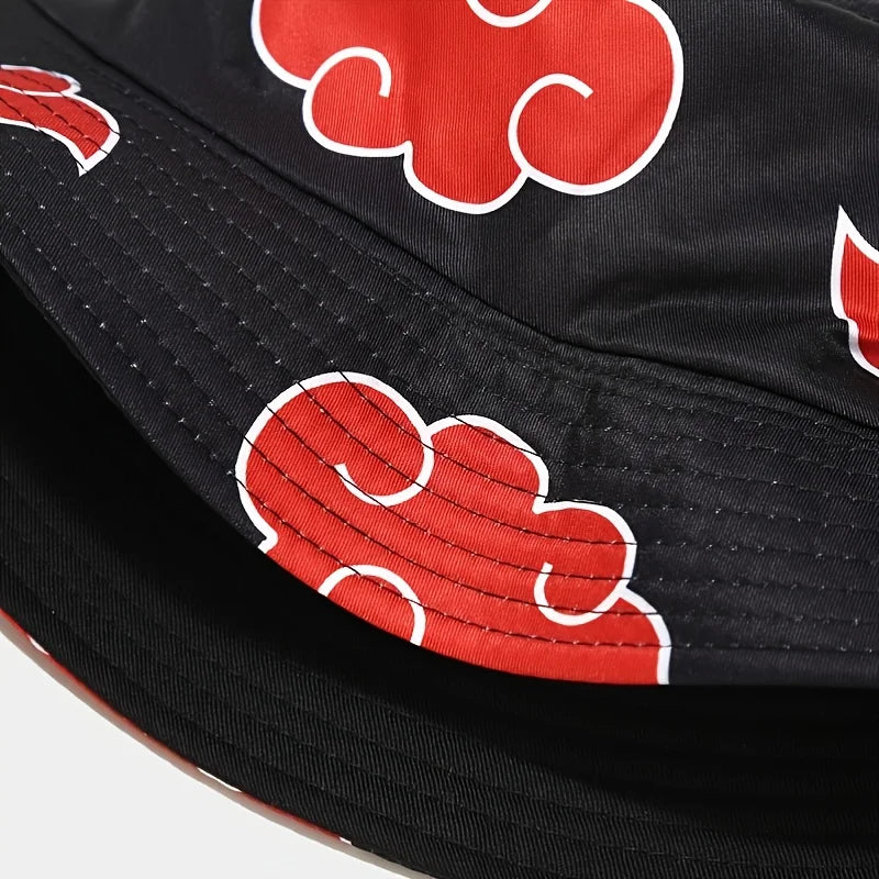 Japanese Anime Cartoon Red Cloud Mbroidery Bucket Hat Cotton Akatsuki Fisherman Outdoors Sunscreen