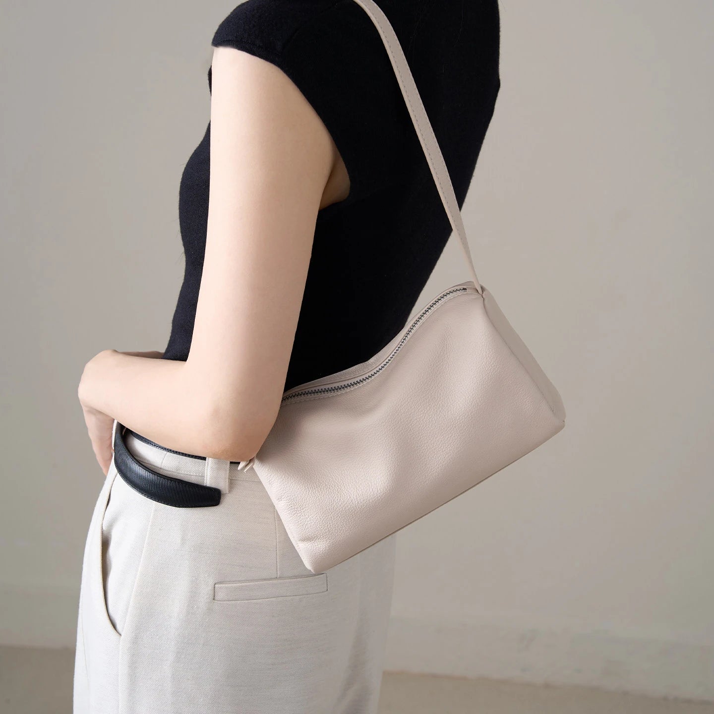 Genuine Leather Mini Cylinder Crossbody Bag for Women – Soft Pebbled Shoulder Bag