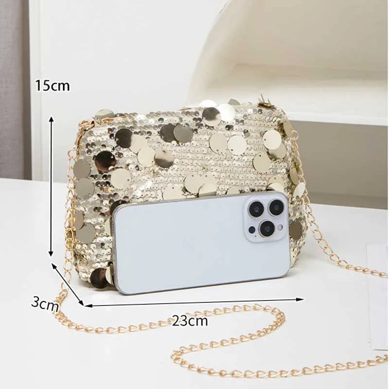Sequin Chain Shoulder Bag for Women – Glam Crossbody Clutch Purse