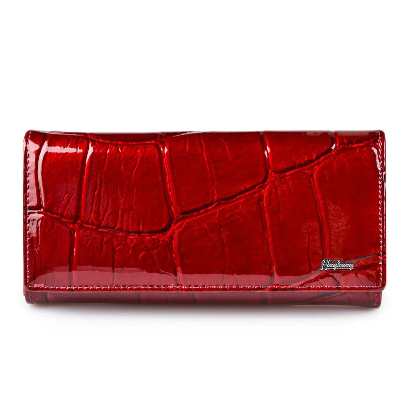 Stone Pattern Genuine Leather Long Wallet for Women