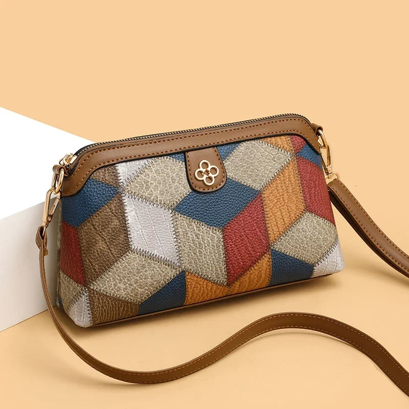 Vintage Floral Print PU Leather Women's Crossbody Clutch Bag