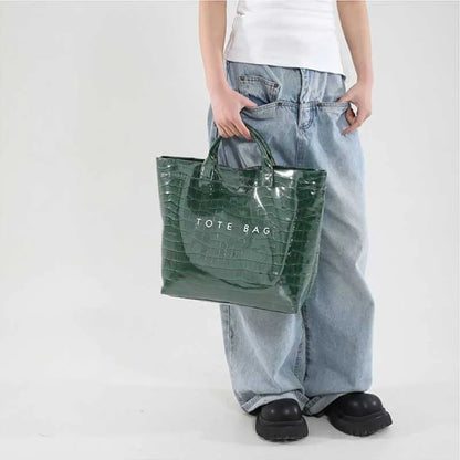 Crocodile Embossed Tote Bag – Large Capacity Luxury Hobo Handbag for Women