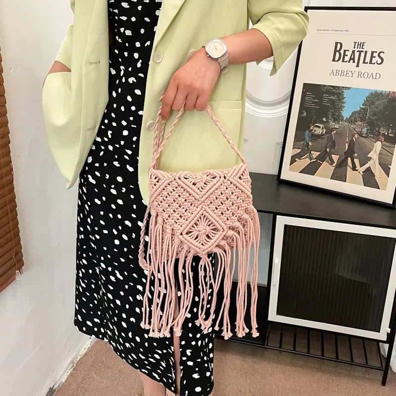 Bohemian Tassel Crochet Crossbody Bag for Women – Ultralight Beach Shoulder Bag