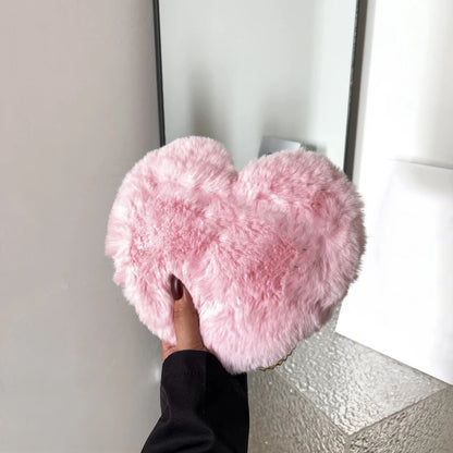 Plush Heart Crossbody Bag – Women's Fluffy Chain Shoulder Bag