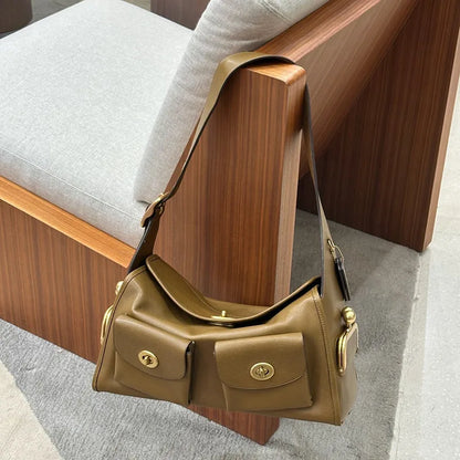 Women Lady Pu Leather Bags Big Capacity Vintage Style Shoulder Hand Zipper Closure Multi Pocket