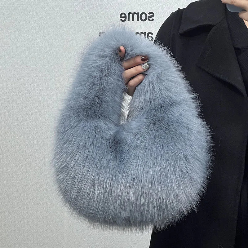 Fluffy Faux Fur Half Moon Bag – Women's Luxury Small Tote