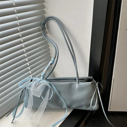 Ballet Style Bow Shoulder Bag – Elegant PU Leather Square Handbag