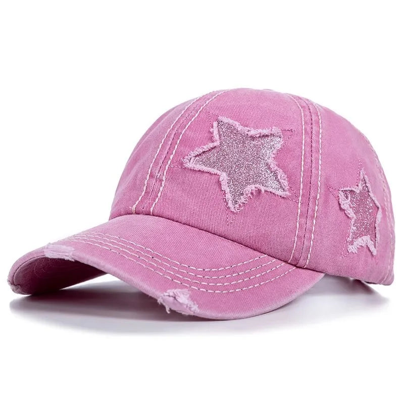 Retro Y2K Star Washed Denim Baseball Cap – Snapback Hat for Men & Women