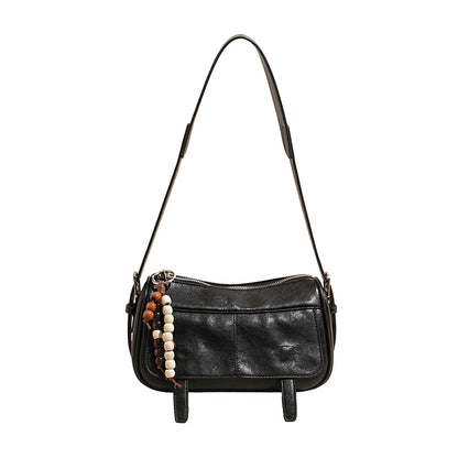 Women's Retro Soft Leather Crossbody Bag – Vintage Shoulder Bag with Optional Pendant