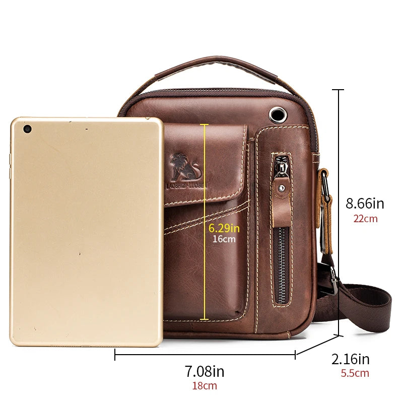 Men's Leather Crossbody Bag – Large Capacity Cowhide Shoulder Bag