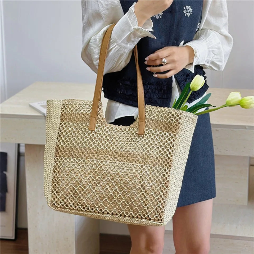 Handmade Straw Beach Tote Bag for Women – Large Capacity