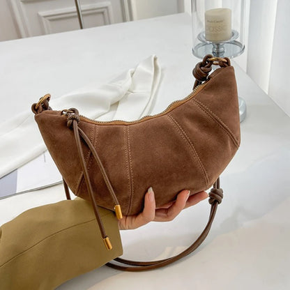 Faux Suede Crossbody Shoulder Bag for Women – Soft Drawstring Hobo