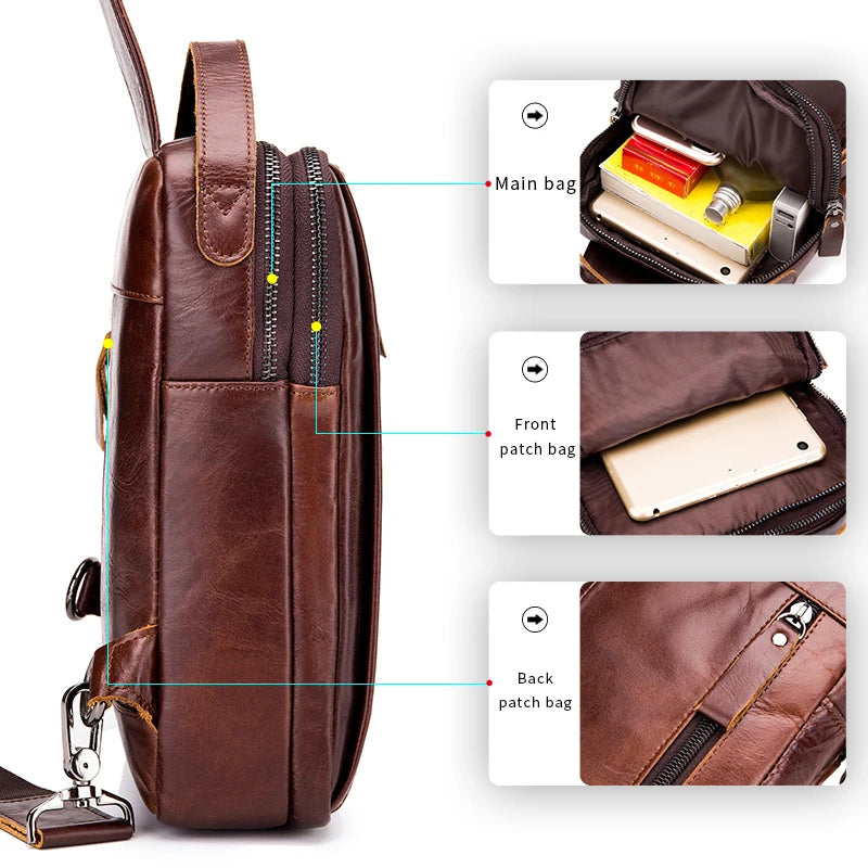 Men's Leather Crossbody Chest Bag – Cowhide Sling Bag