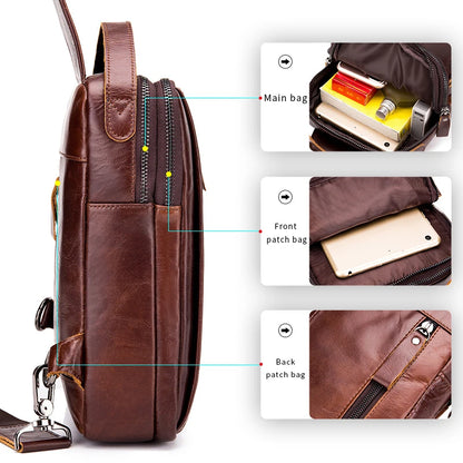 Men's Leather Crossbody Chest Bag – Cowhide Sling Bag