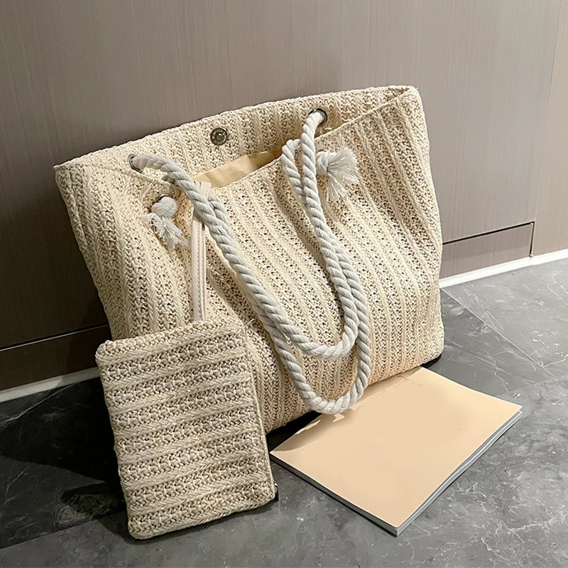 Straw Tote Bag – Large Capacity Women's Summer Beach Purse