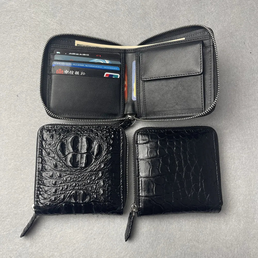 Genuine Crocodile Leather Men's Zip Wallet – Multi-Function Bifold