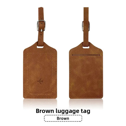 Leather Luggage Tag with Card Slot – Travel Baggage Label for Men & Women