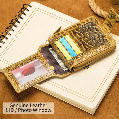 Men's Leather Wallet – Crocodile Pattern Zip-Around with Card Slots