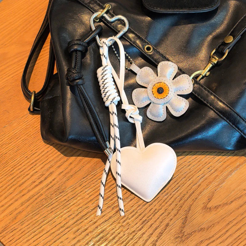 PU Leather Flower Tassel Bag Charm Keychain