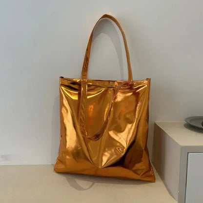 Metallic Tote Bag for Women – Shiny PU Leather Shoulder Bag