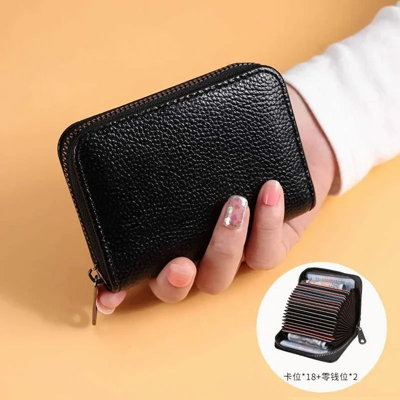 Leather Card Holder Wallet with Zipper – 9 or 18 Slots