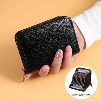 Leather Card Holder Wallet with Zipper – 9 or 18 Slots