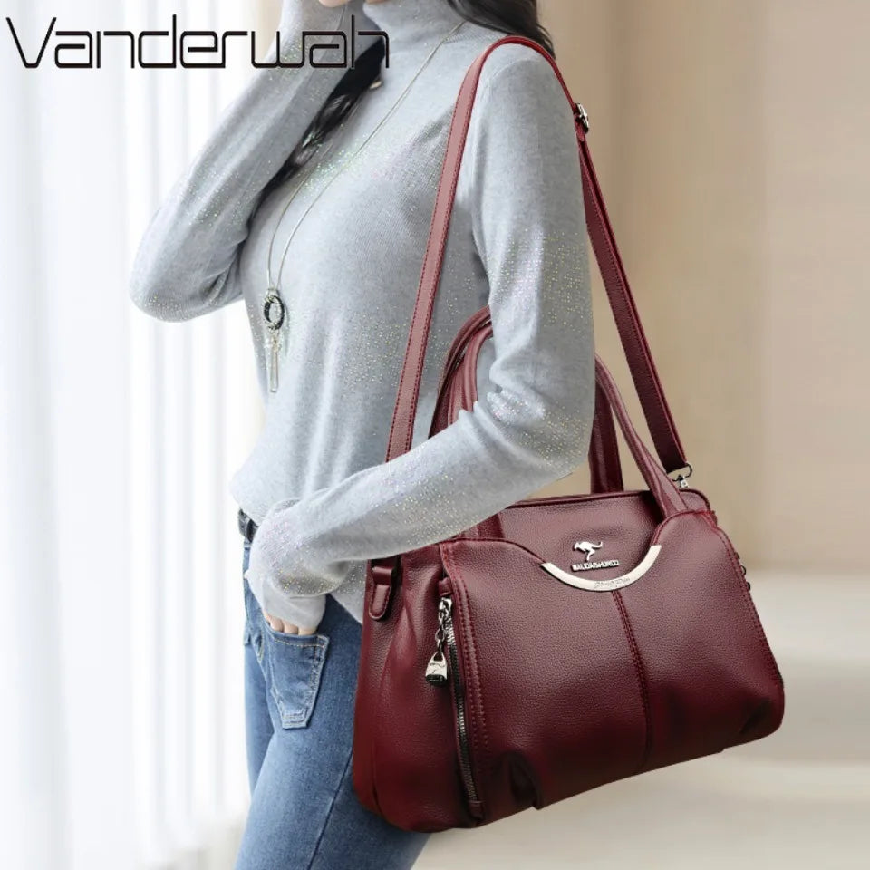 Multi-Pocket PU Leather Handbag for Women – Luxury Shoulder Tote