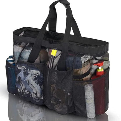 Extra Large Mesh Beach Bag with Zipper & Side Pockets