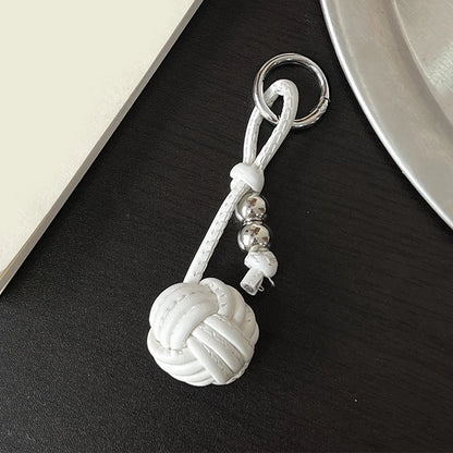 Leather Knot Ball Keychain – Woven Bag Charm & Lanyard