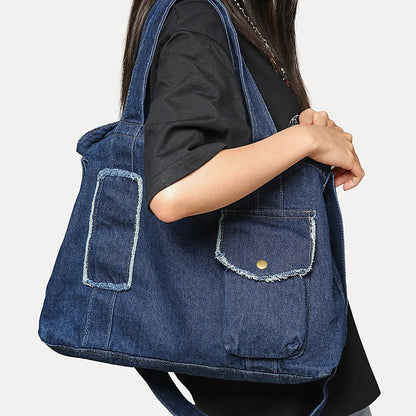 Women's Denim Tote Bag – Large Crossbody Shoulder Bag for School & Daily Use