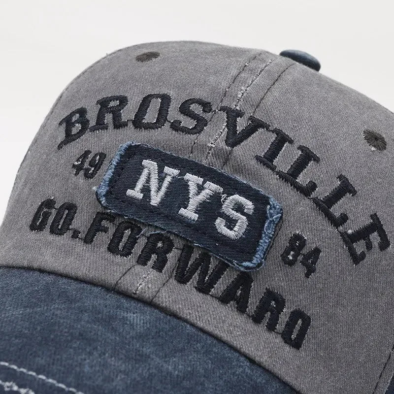 Distressed Washed Cotton Baseball Cap – Letter Embroidery Dome Hat