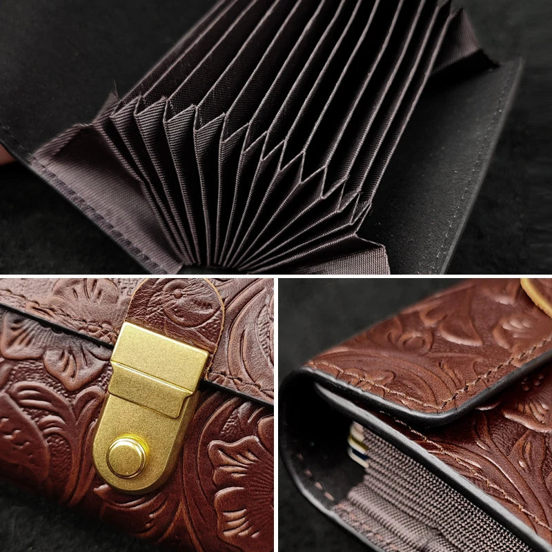 Genuine Leather Floral Embossed Wallet – Multi-Slot Card Holder