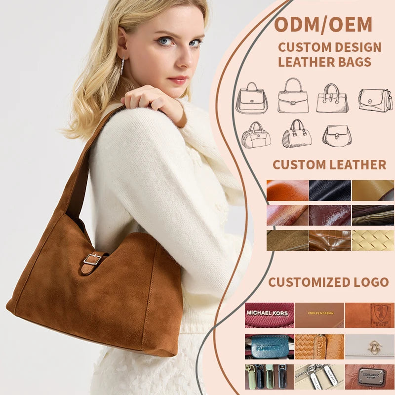 Suede Leather Crossbody Bag - Soft Cowhide Shoulder Bag for Women