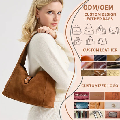Suede Leather Crossbody Bag - Soft Cowhide Shoulder Bag for Women